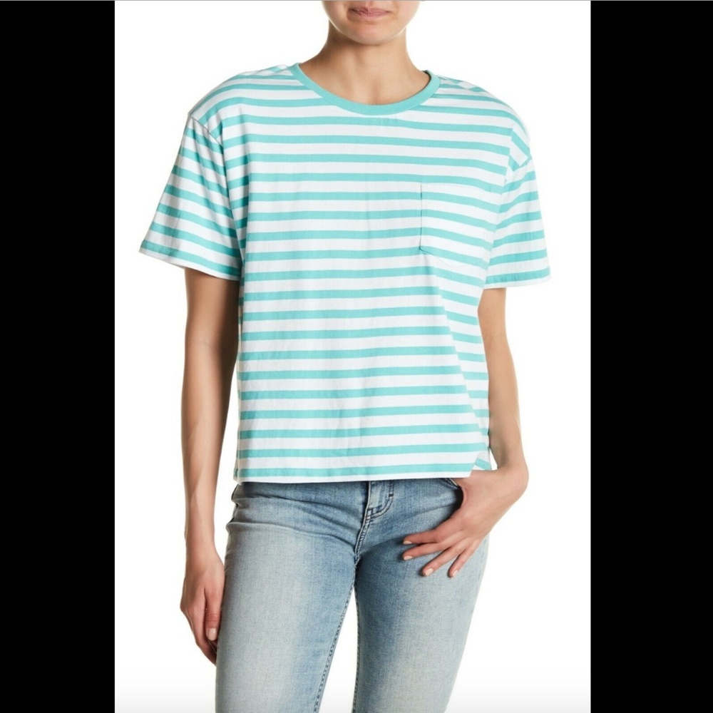 NEW Abound Shoulder Pad Stripe Pocket Tee in Teal